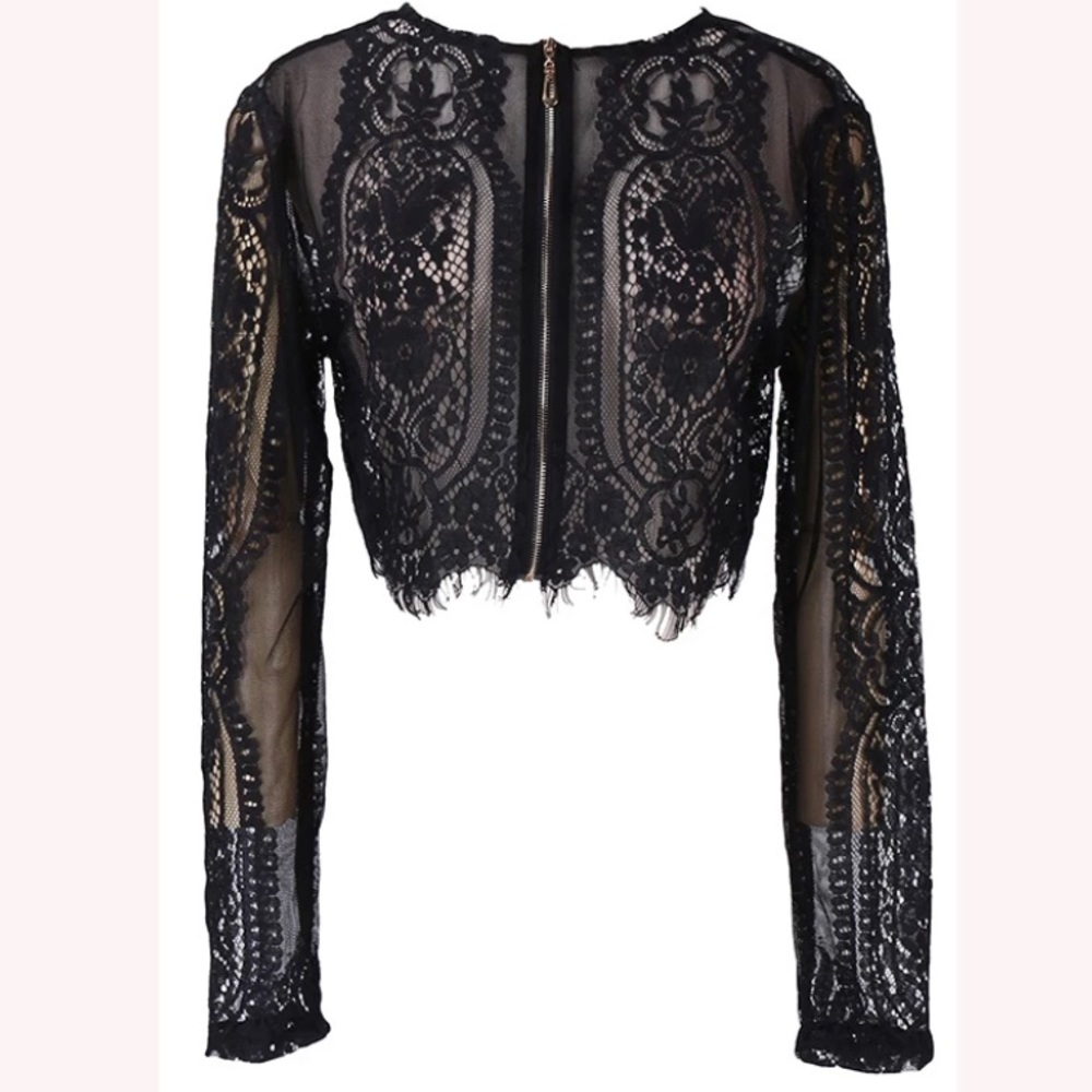 Lace Long Sleeve Blouse Crop Top Hollow Out NWT - Picture 1 of 6